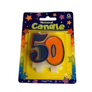 Vintage Neon Color 50 Birthday Candle 50th Birthday Retro Party Numeral ￼